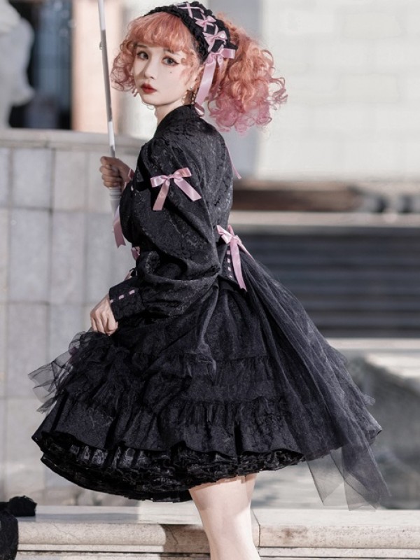 Sweet Gothic Lolita OP Long-sleeved Dress Cake Skirt Sweet Gothic Lolita OP Long-sleeved Dress Cake Skirt
