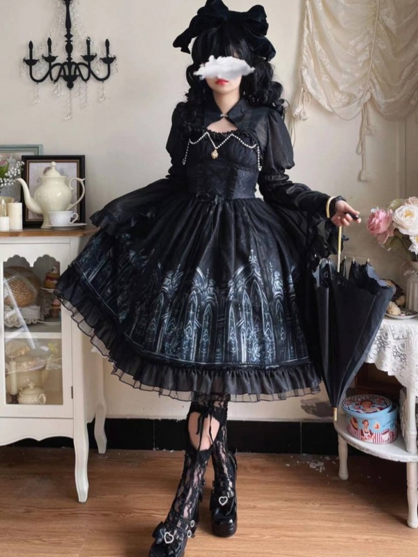 Sweet Gothic Lolita Dress Dark Style JSK Printed Dress Sweet Gothic Lolita Dress Dark Style JSK Printed Dress