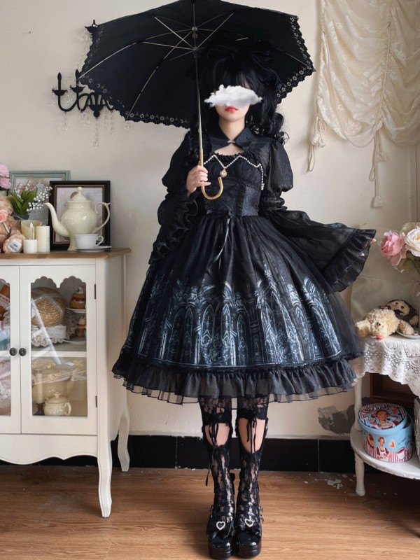 Sweet Gothic Lolita Dress Dark Style JSK Printed Dress Sweet Gothic Lolita Dress Dark Style JSK Printed Dress