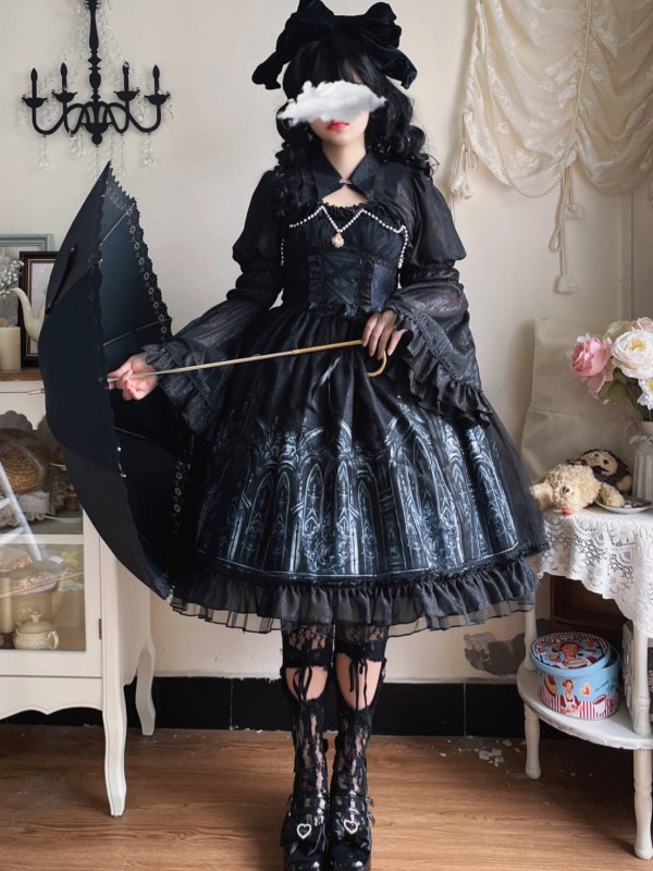 Sweet Gothic Lolita Dress Dark Style JSK Printed Dress Sweet Gothic Lolita Dress Dark Style JSK Printed Dress