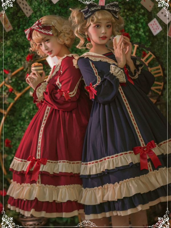 Lolita Long sleeves OP Retro Palace Style High Waist Lolita Princess Dress Lolita Long sleeves OP Retro Palace Style High Waist Lolita Princess Dress