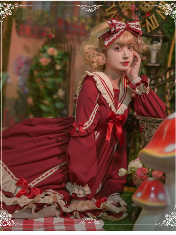 Lolita Long sleeves OP Retro Palace Style High Waist Lolita Princess Dress Lolita Long sleeves OP Retro Palace Style High Waist Lolita Princess Dress