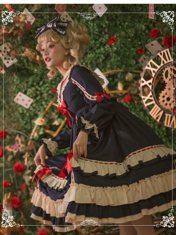 Lolita Long sleeves OP Retro Palace Style High Waist Lolita Princess Dress Lolita Long sleeves OP Retro Palace Style High Waist Lolita Princess Dress