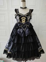 Black Retro Print Gothic Lolita JSK Suspender Dress Black Retro Print Gothic Lolita JSK Suspender Dress