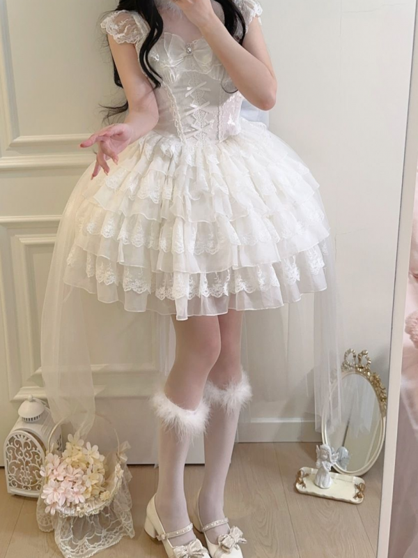 White Lolita Ballet Style Bride JSK Suspender Dress White Lolita Ballet Style Bride JSK Suspender Dress