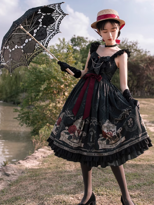 Sweet Retro Lolita Dress CLA Printed Suspender Skirt Sweet Retro Lolita Dress CLA Printed Suspender Skirt