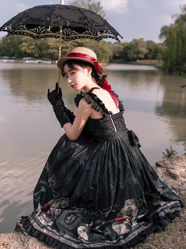 Sweet Retro Lolita Dress CLA Printed Suspender Skirt Sweet Retro Lolita Dress CLA Printed Suspender Skirt