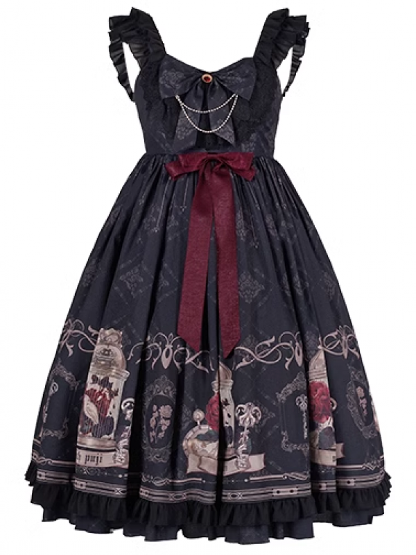Sweet Retro Lolita Dress CLA Printed Suspender Skirt Sweet Retro Lolita Dress CLA Printed Suspender Skirt
