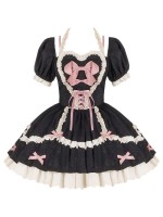 Black and Pink Sweet Short OP Lace Bow Lolita Dress Black and Pink Sweet Short OP Lace Bow Lolita Dress