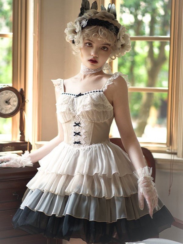 Sweet WP Fishbone Small Flying Sleeves Oversized Swing Streamer Yarn Lolita Dress Sweet WP Fishbone Small Flying Sleeves Oversized Swing Streamer Yarn Lolita Dress