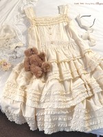 Sweet Fungus Satin Lace Cotton Loose JSK Suspender Dress Sweet Fungus Satin Lace Cotton Loose JSK Suspender Dress