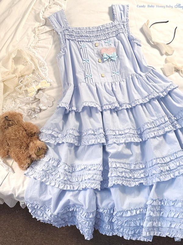 Sweet Fungus Satin Lace Cotton Loose JSK Suspender Dress Sweet Fungus Satin Lace Cotton Loose JSK Suspender Dress