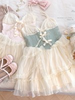 Sweet Lolita Bow Jacquard Retro Suspender Puffy Dress Sweet Lolita Bow Jacquard Retro Suspender Puffy Dress