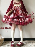 Sweet Lotus Leaf Mesh Lace Retro Print Lolita Suspender Dress Sweet Lotus Leaf Mesh Lace Retro Print Lolita Suspender Dress