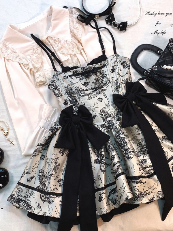 Sweet Gothic Jacquard Retro Bowknot Suspender Dress Sweet Gothic Jacquard Retro Bowknot Suspender Dress
