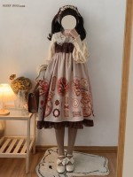 Chiffon Lotus Leaf Retro Print Soft Button Suspender Dress Chiffon Lotus Leaf Retro Print Soft Button Suspender Dress