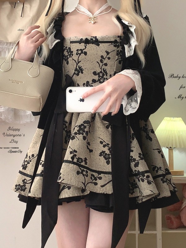 Sweet Gothic Jacquard Retro Bowknot Suspender Dress Sweet Gothic Jacquard Retro Bowknot Suspender Dress