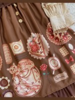 Chiffon Lotus Leaf Retro Print Soft Button Suspender Dress Chiffon Lotus Leaf Retro Print Soft Button Suspender Dress
