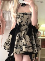Sweet Gothic Jacquard Retro Bowknot Suspender Dress Sweet Gothic Jacquard Retro Bowknot Suspender Dress