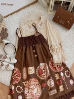 Chiffon Lotus Leaf Retro Print Soft Button Suspender Dress Chiffon Lotus Leaf Retro Print Soft Button Suspender Dress