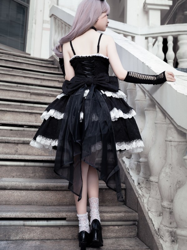 Embroidered Gothic Style Dark Princess Dress Black and White Lolita Suspender Skirt Embroidered Gothic Style Dark Princess Dress Black and White Lolita Suspender Skirt