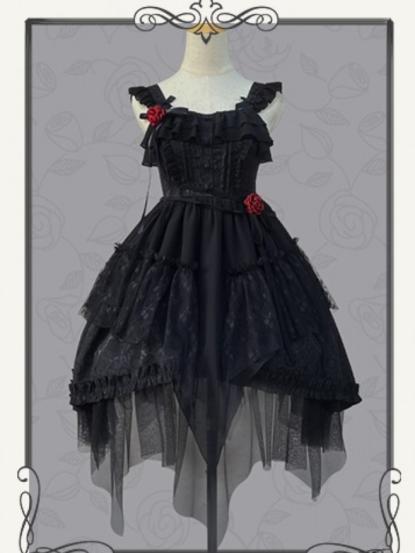 Black Sweet Gothic Jacquard Rose JSK Suspender Dress Black Sweet Gothic Jacquard Rose JSK Suspender Dress