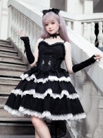 Embroidered Gothic Style Dark Princess Dress Black and White Lolita Suspender Skirt Embroidered Gothic Style Dark Princess Dress Black and White Lolita Suspender Skirt