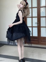 Black Sweet Gothic Jacquard Rose JSK Suspender Dress Black Sweet Gothic Jacquard Rose JSK Suspender Dress