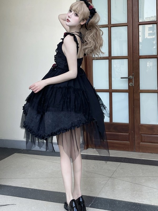 Black Sweet Gothic Jacquard Rose JSK Suspender Dress Black Sweet Gothic Jacquard Rose JSK Suspender Dress