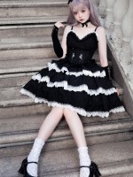 Embroidered Gothic Style Dark Princess Dress Black and White Lolita Suspender Skirt Embroidered Gothic Style Dark Princess Dress Black and White Lolita Suspender Skirt