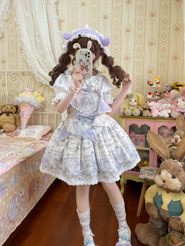 Sweet and Lovely Purple Printed Lolita Suspender Skirt Sweet and Lovely Purple Printed Lolita Suspender Skirt