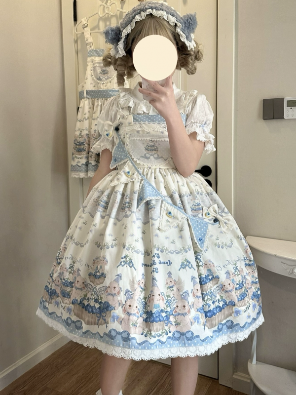 Sweet and Lovely Blue Printed Lolita Suspender Skirt Sweet and Lovely Blue Printed Lolita Suspender Skirt