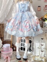 Sweet and Cute Blue Printed Dress JSK Lolita Suspender Skirt Sweet and Cute Blue Printed Dress JSK Lolita Suspender Skirt