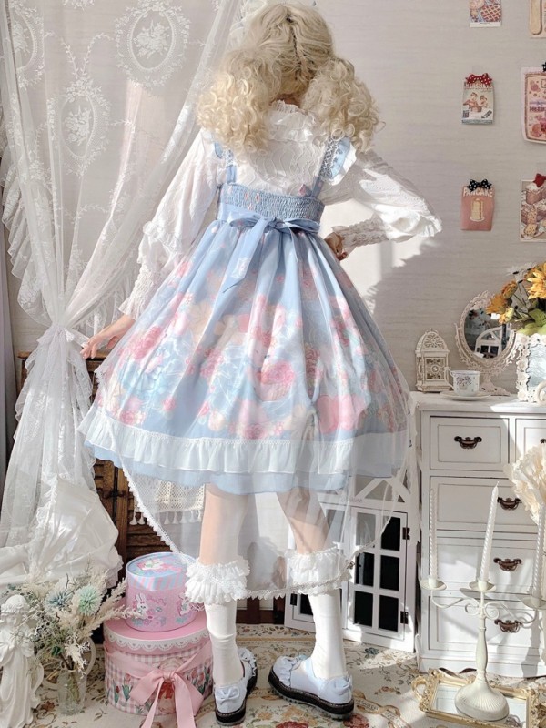 Sweet and Cute Blue Printed Dress JSK Lolita Suspender Skirt Sweet and Cute Blue Printed Dress JSK Lolita Suspender Skirt
