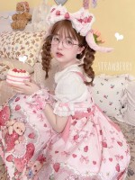 Lolita Pink Sweet Cute Strawberry Print JSK Suspender Dress Lolita Pink Sweet Cute Strawberry Print JSK Suspender Dress