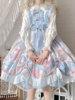 Sweet and Cute Blue Printed Dress JSK Lolita Suspender Skirt Sweet and Cute Blue Printed Dress JSK Lolita Suspender Skirt