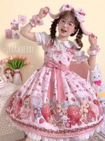Lolita Pink Sweet Cute Strawberry Print JSK Suspender Dress Lolita Pink Sweet Cute Strawberry Print JSK Suspender Dress