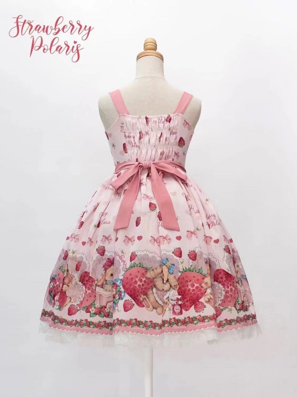 Lolita Pink Sweet Cute Strawberry Print JSK Suspender Dress Lolita Pink Sweet Cute Strawberry Print JSK Suspender Dress