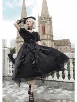 Sweet Gothic V-neck Ruffle Dress Lolita Dress Sweet Gothic V-neck Ruffle Dress Lolita Dress