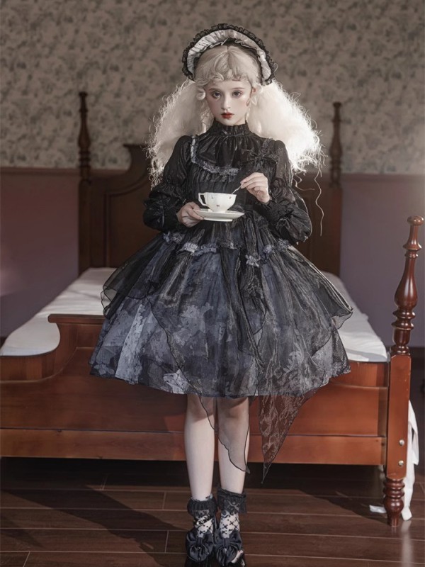Lolita Gothic Girl Dead Leaf JSK Dark Wind Lolita Mesh Suspender Dress Lolita Gothic Girl Dead Leaf JSK Dark Wind Lolita Mesh Suspender Dress