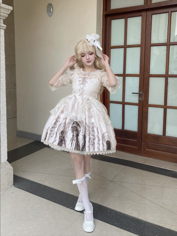 White Ballet Style Gothic Retro Halloween JSK Suspender Skirt White Ballet Style Gothic Retro Halloween JSK Suspender Skirt