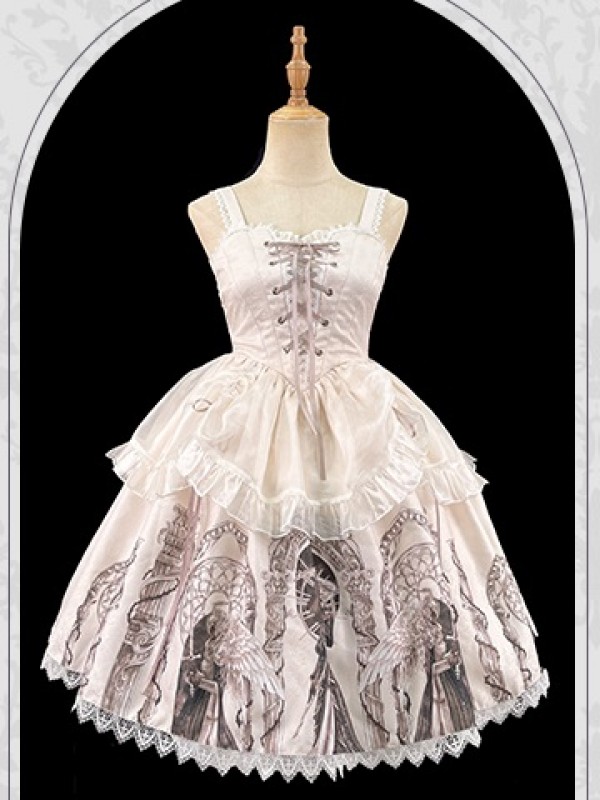 White Ballet Style Gothic Retro Halloween JSK Suspender Skirt White Ballet Style Gothic Retro Halloween JSK Suspender Skirt