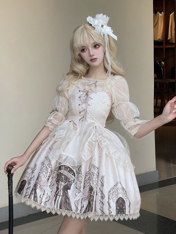 White Ballet Style Gothic Retro Halloween JSK Suspender Skirt White Ballet Style Gothic Retro Halloween JSK Suspender Skirt