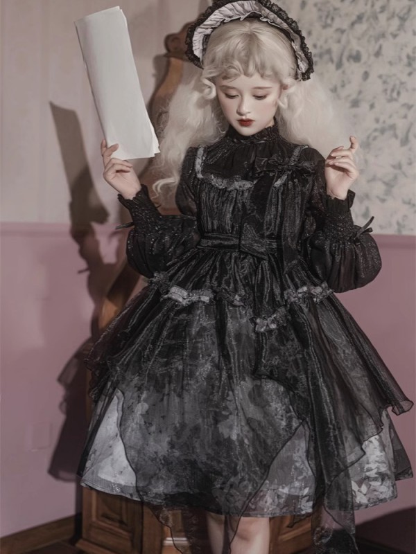 Lolita Gothic Girl Dead Leaf JSK Dark Wind Lolita Mesh Suspender Dress Lolita Gothic Girl Dead Leaf JSK Dark Wind Lolita Mesh Suspender Dress