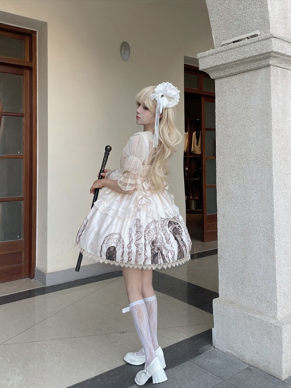 White Ballet Style Gothic Retro Halloween JSK Suspender Skirt White Ballet Style Gothic Retro Halloween JSK Suspender Skirt