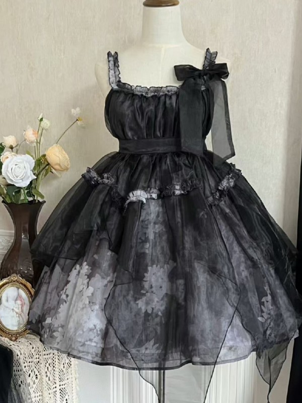 Lolita Gothic Girl Dead Leaf JSK Dark Wind Lolita Mesh Suspender Dress Lolita Gothic Girl Dead Leaf JSK Dark Wind Lolita Mesh Suspender Dress
