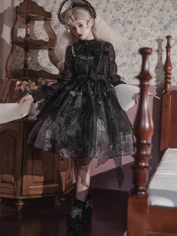 Lolita Gothic Girl Dead Leaf JSK Dark Wind Lolita Mesh Suspender Dress Lolita Gothic Girl Dead Leaf JSK Dark Wind Lolita Mesh Suspender Dress