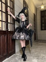 Dark Ballet Style Gothic Retro Halloween JSK Suspender Skirt Dark Ballet Style Gothic Retro Halloween JSK Suspender Skirt