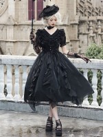 Sweet Gothic V-neck Ruffle Dress Lolita Dress Sweet Gothic V-neck Ruffle Dress Lolita Dress