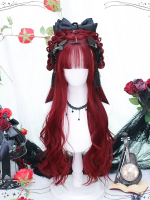 Lolita Bangs Long Curly Hair JK Wine Red Long Hair Wig Lolita Bangs Long Curly Hair JK Wine Red Long Hair Wig